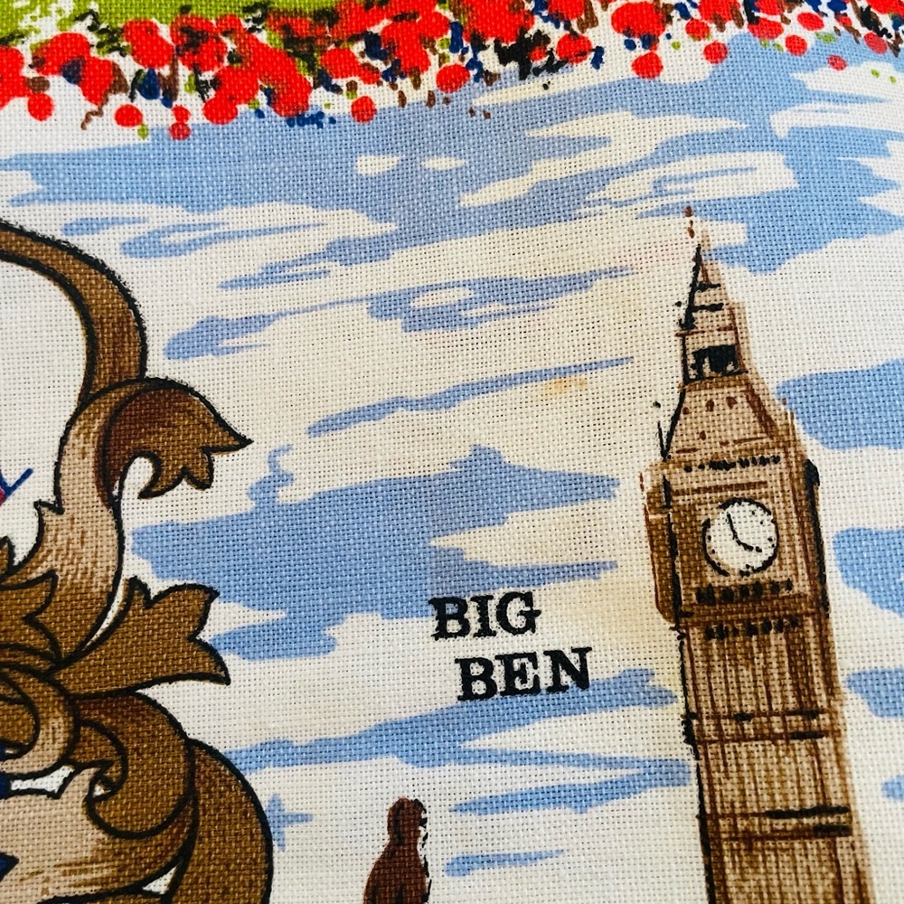 Vintage Cotton Tea Towel London Clive Mayor Souvenir Big Ben Buckingham Bridge - Picture 10 of 10